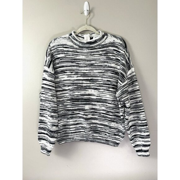 Womens Variegated Grandpa Sweater L Black White Oversized Chunky Knit Minimalist - Picture 1 of 8